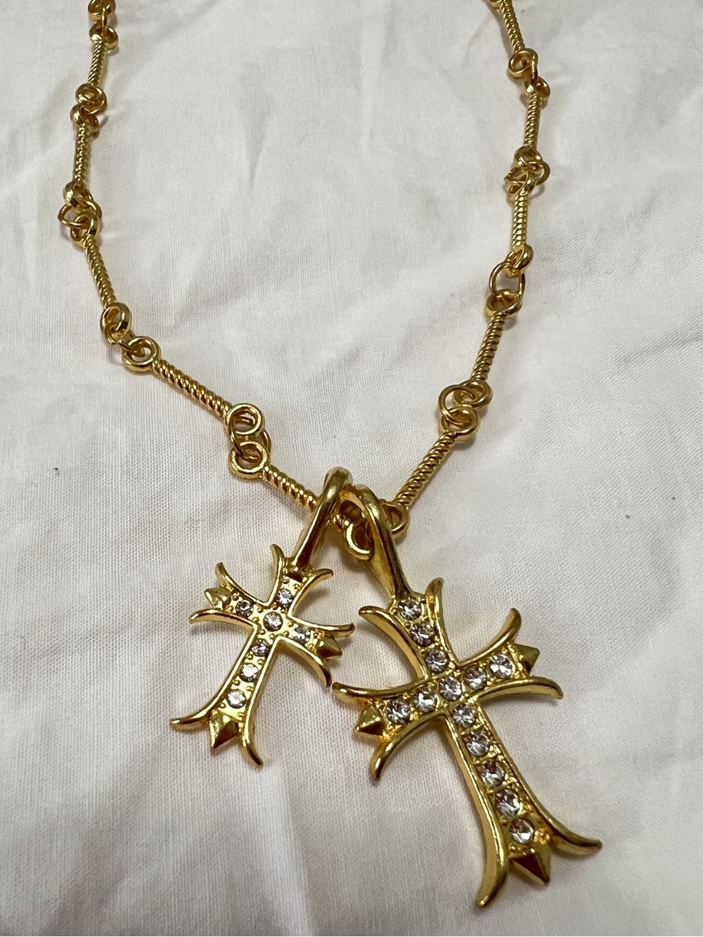 Gold Cross Pendant Necklace with Crystal Accents